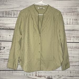 Zara Green Swiss Dot Cotton Button Down Top Small Career Earthy Gauzy Coastal